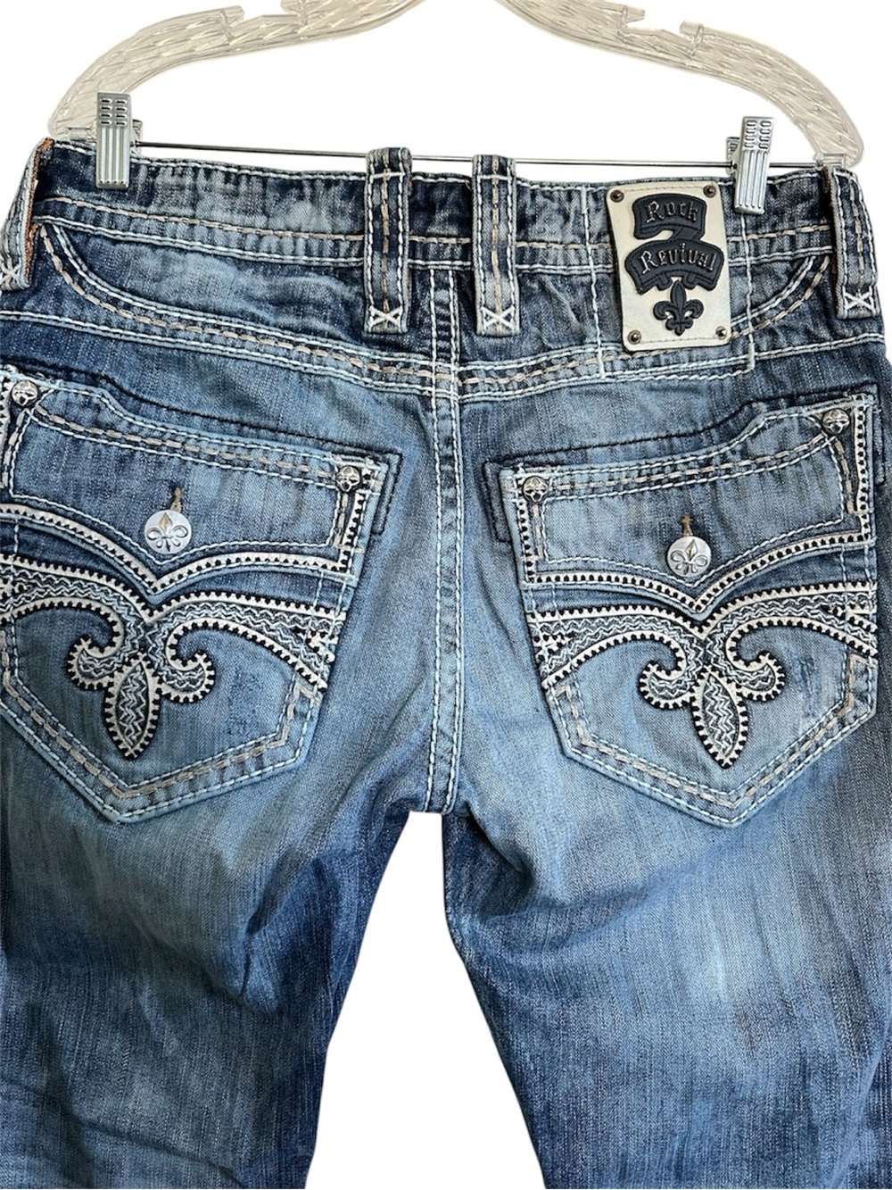 Rock Revival Ocean Straight Distressed Blue Jeans - Picture 7 of 10